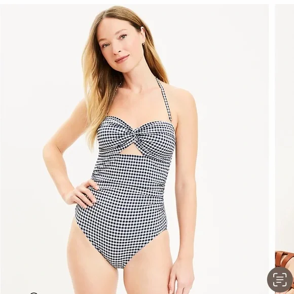 *NWT* LOFT Beach Gingham Seersucker Twist Bandeau One-Piece Swimsuit - Picture 3 of 13